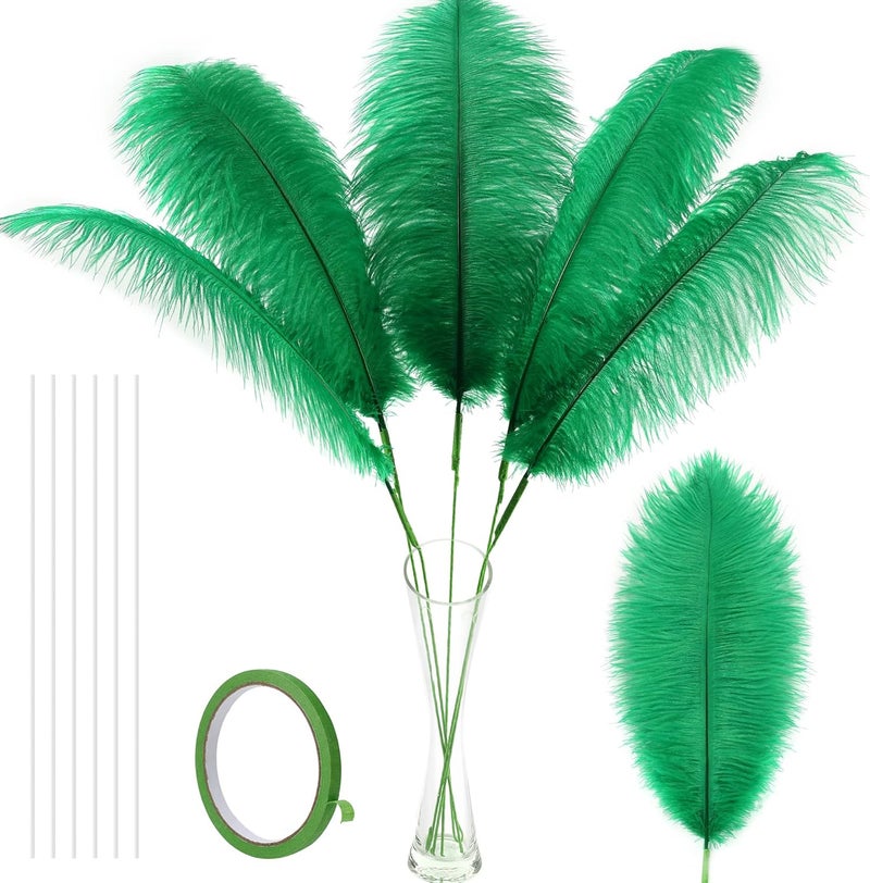 Soarer Green Large Ostrich Feathers - 10Pcs Making Kit 34inch Huge Ostrich Feathers Long for Tall Vase,Floral Arrangement,Mardi Gras Party Centerpieces and Wedding Home Decoration(Green) - Image 1
